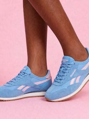 Reebok Women's Fiori  Light Blue & Pink Suede Retro Sneakers